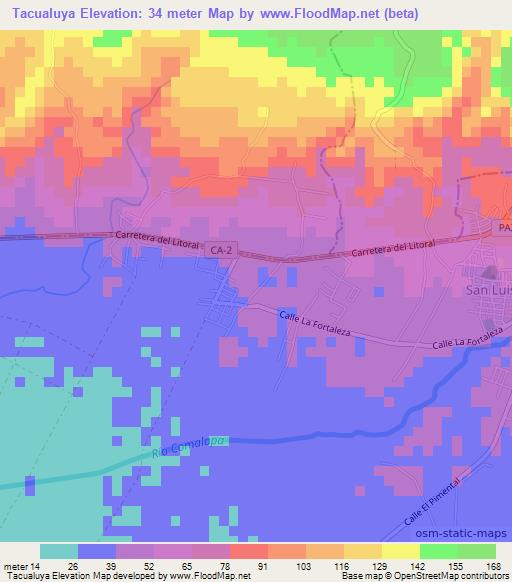 Tacualuya,El Salvador Elevation Map