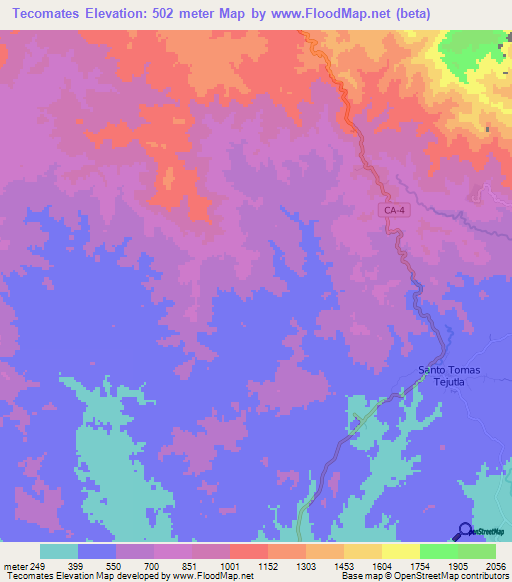 Tecomates,El Salvador Elevation Map