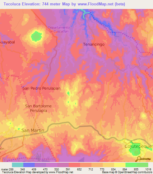 Tecoluca,El Salvador Elevation Map