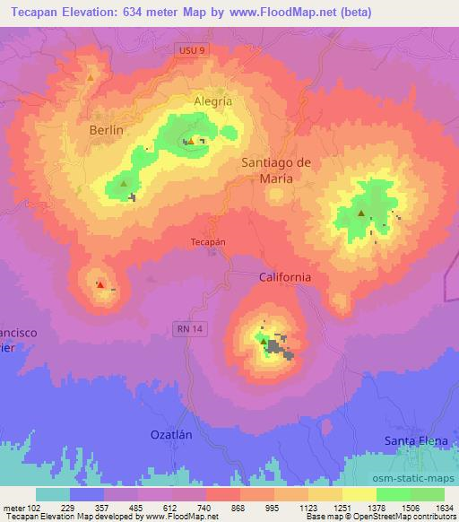 Tecapan,El Salvador Elevation Map