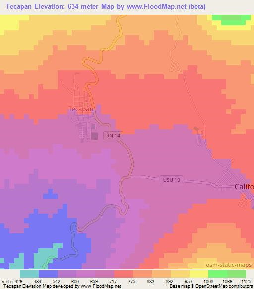 Tecapan,El Salvador Elevation Map