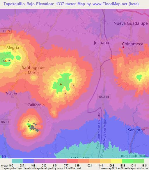 Tapesquillo Bajo,El Salvador Elevation Map
