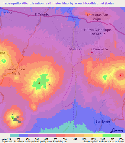 Tapesquillo Alto,El Salvador Elevation Map