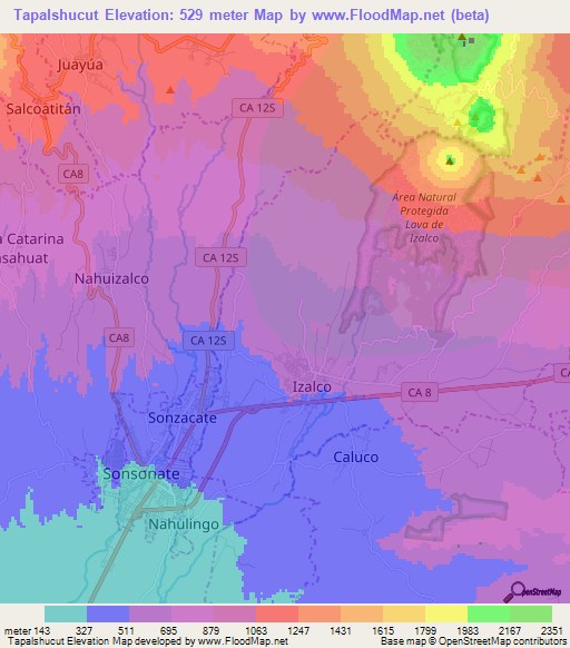 Tapalshucut,El Salvador Elevation Map