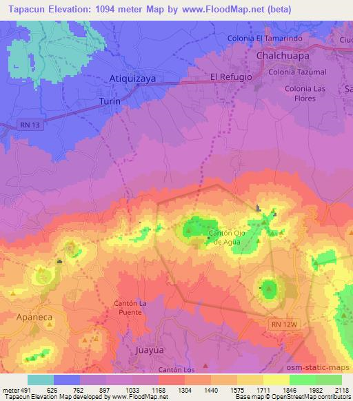 Tapacun,El Salvador Elevation Map
