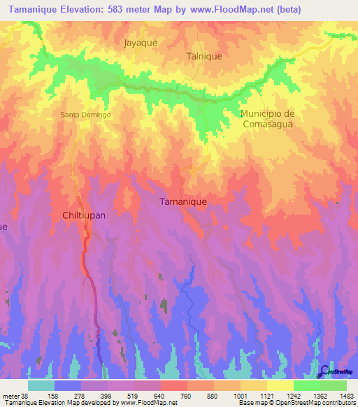 Tamanique,El Salvador Elevation Map