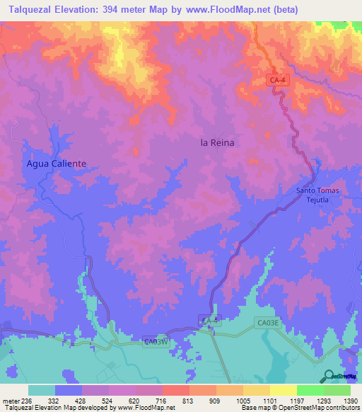 Talquezal,El Salvador Elevation Map