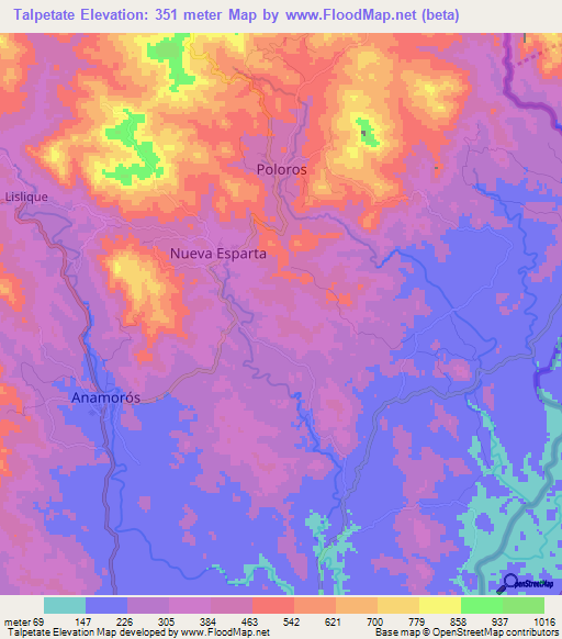 Talpetate,El Salvador Elevation Map