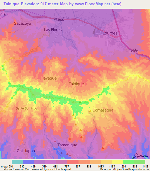 Talnique,El Salvador Elevation Map