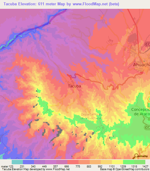 Tacuba,El Salvador Elevation Map