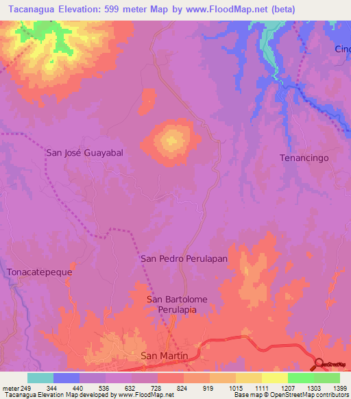 Tacanagua,El Salvador Elevation Map