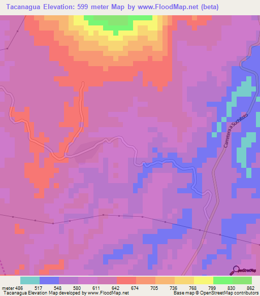Tacanagua,El Salvador Elevation Map