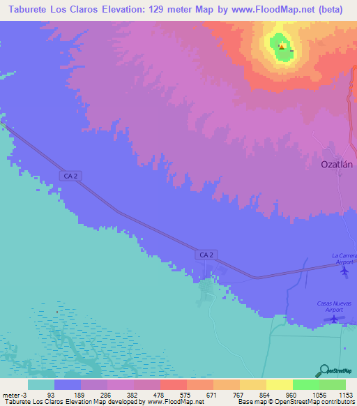 Taburete Los Claros,El Salvador Elevation Map