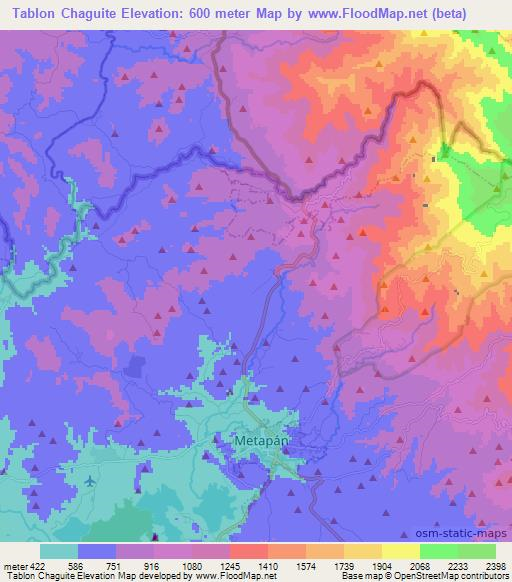 Tablon Chaguite,El Salvador Elevation Map