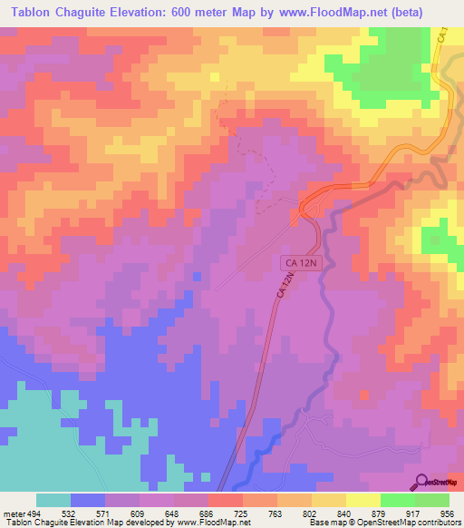 Tablon Chaguite,El Salvador Elevation Map