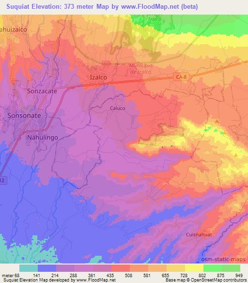 Suquiat,El Salvador Elevation Map