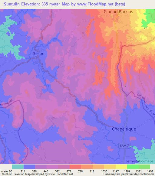 Suntulin,El Salvador Elevation Map