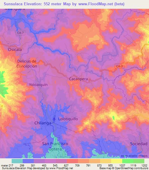 Sunsulaca,El Salvador Elevation Map