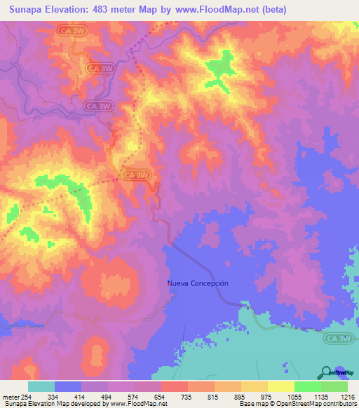 Sunapa,El Salvador Elevation Map