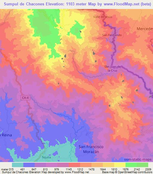 Sumpul de Chacones,El Salvador Elevation Map