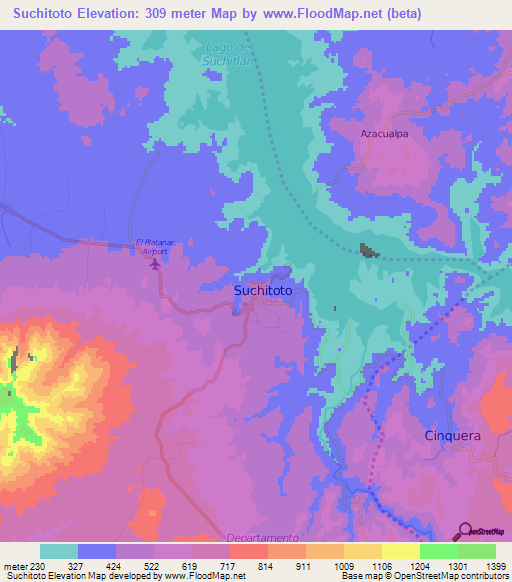 Suchitoto,El Salvador Elevation Map