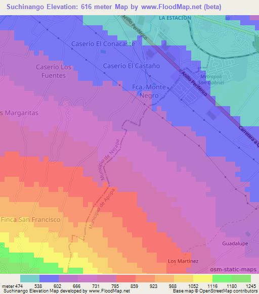 Suchinango,El Salvador Elevation Map