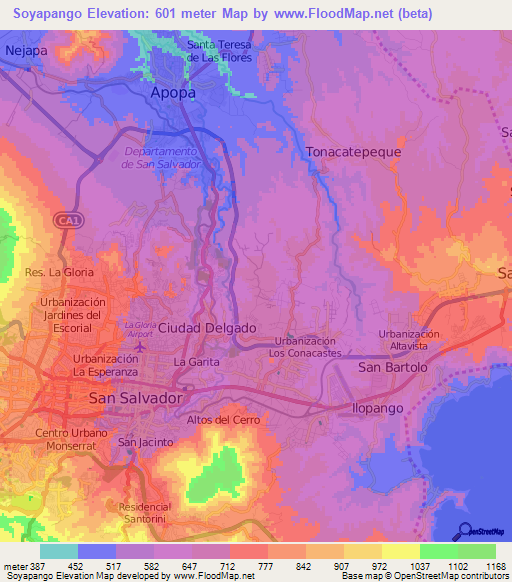 Soyapango,El Salvador Elevation Map