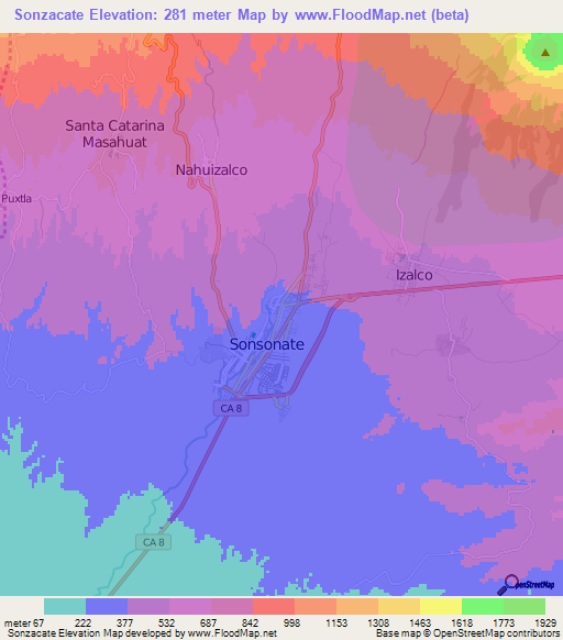 Sonzacate,El Salvador Elevation Map