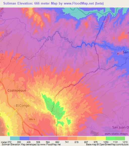 Soliman,El Salvador Elevation Map