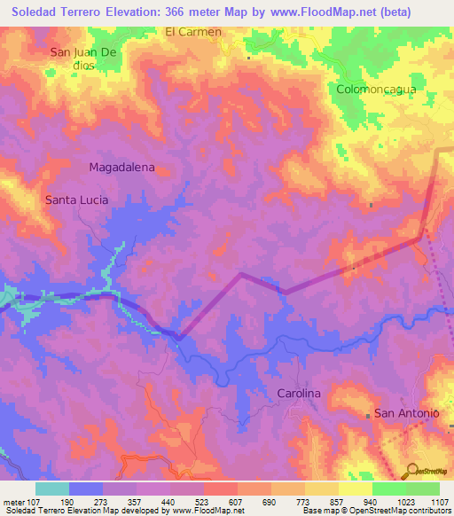 Soledad Terrero,El Salvador Elevation Map