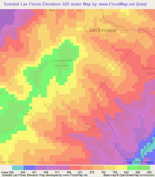Soledad Las Flores,El Salvador Elevation Map