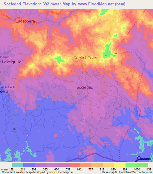 Sociedad,El Salvador Elevation Map