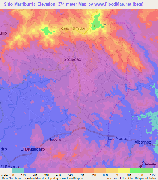 Sitio Marriburria,El Salvador Elevation Map