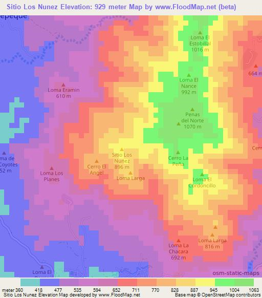 Sitio Los Nunez,El Salvador Elevation Map