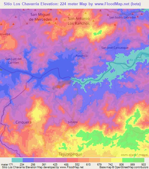 Sitio Los Chavarria,El Salvador Elevation Map