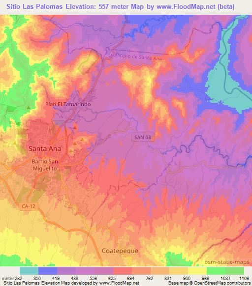 Sitio Las Palomas,El Salvador Elevation Map