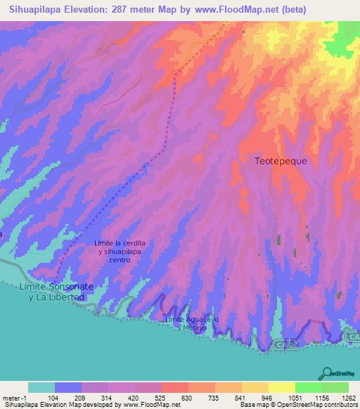 Sihuapilapa,El Salvador Elevation Map