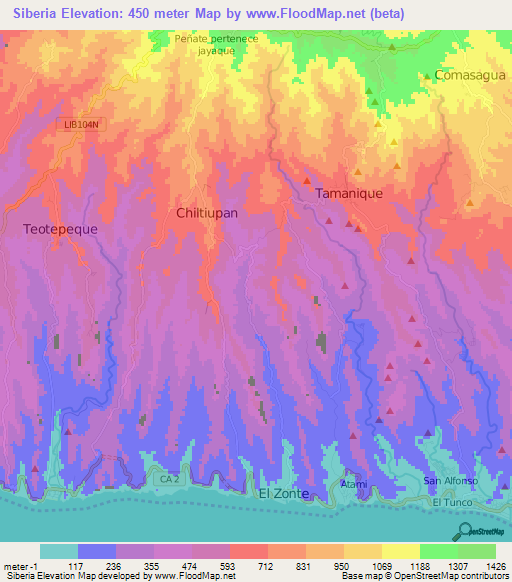 Siberia,El Salvador Elevation Map