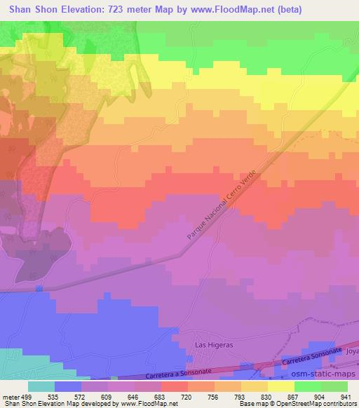 Shan Shon,El Salvador Elevation Map