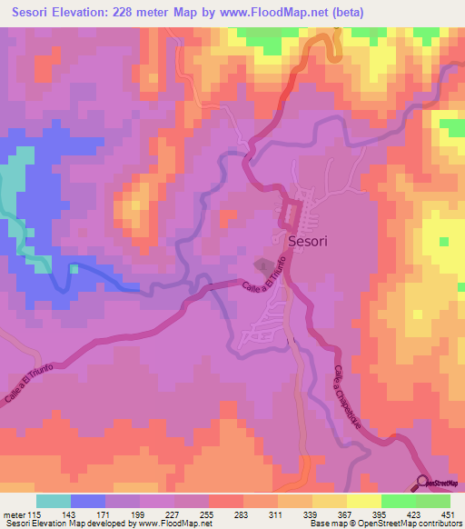 Sesori,El Salvador Elevation Map