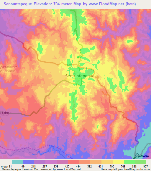 Sensuntepeque,El Salvador Elevation Map