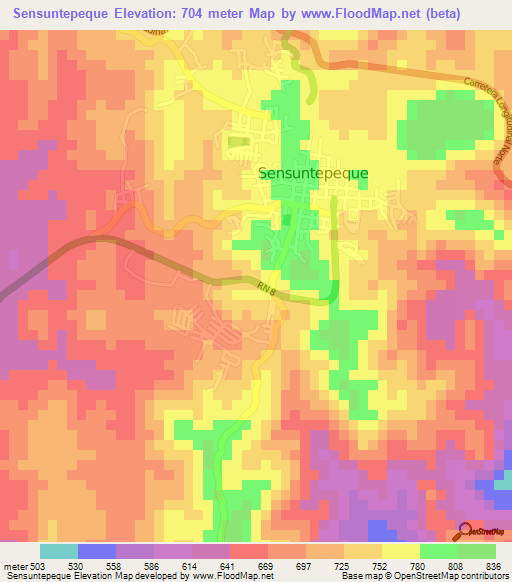 Sensuntepeque,El Salvador Elevation Map