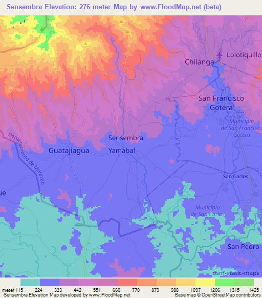 Sensembra,El Salvador Elevation Map