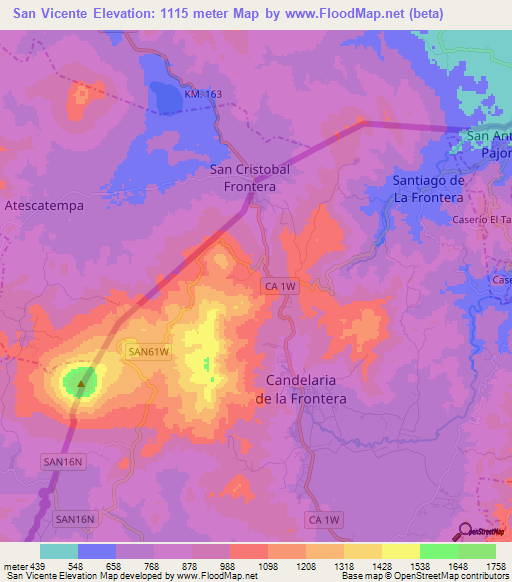 San Vicente,El Salvador Elevation Map