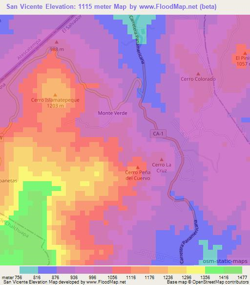 San Vicente,El Salvador Elevation Map
