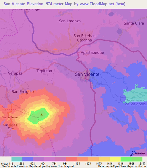 San Vicente,El Salvador Elevation Map