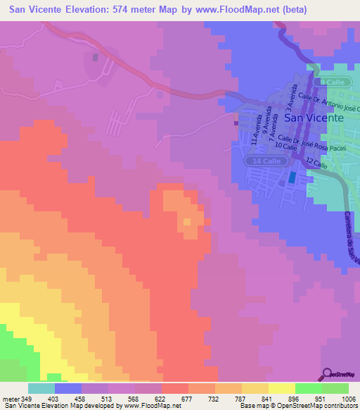 San Vicente,El Salvador Elevation Map