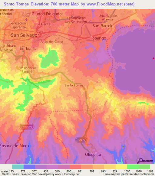 Santo Tomas,El Salvador Elevation Map