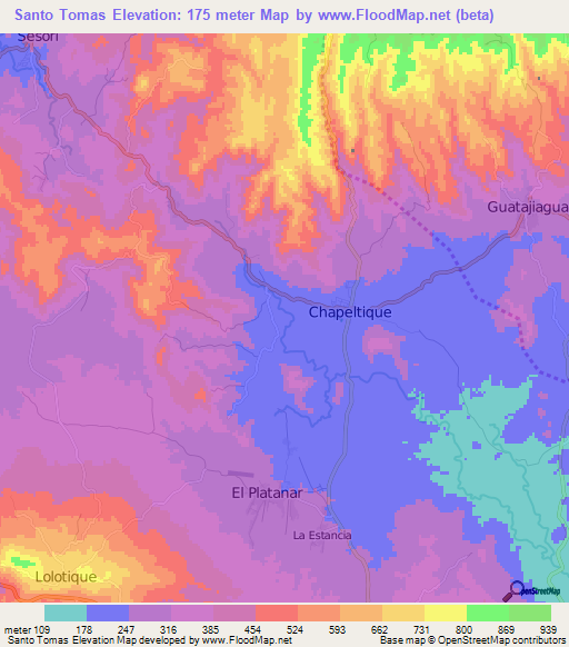 Santo Tomas,El Salvador Elevation Map