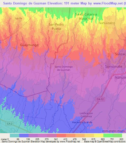 Santo Domingo de Guzman,El Salvador Elevation Map